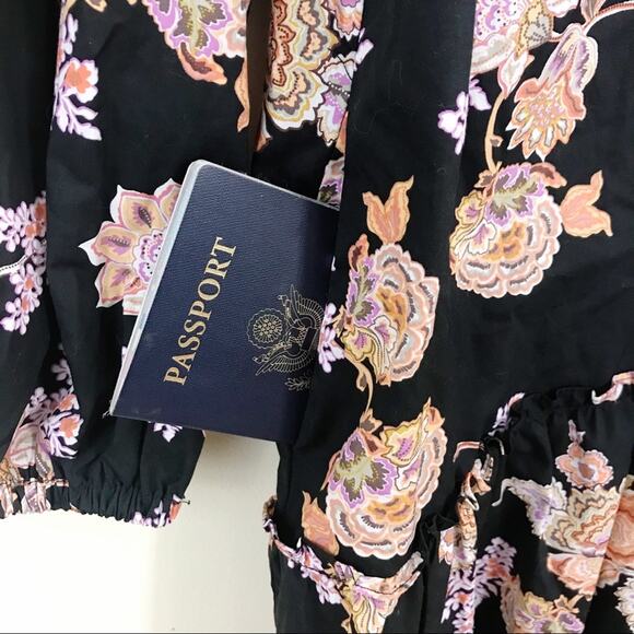 Who What Wear Black Floral Long Modest Cotton Rustic Ruffle Prairie Boho Dress L - Picture 6 of 14